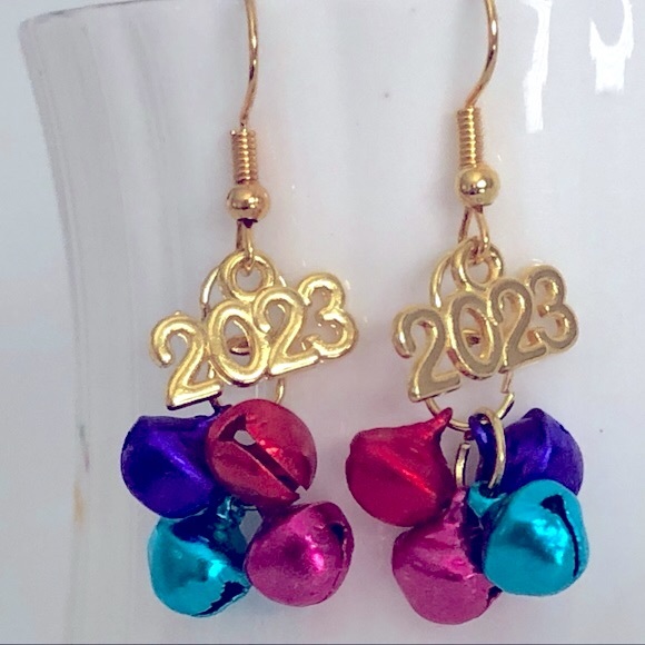 New 2024 2023Graduation Prom Rainbow Jingle Bells Dangle Grad Handmade Earrings - Picture 2 of 3